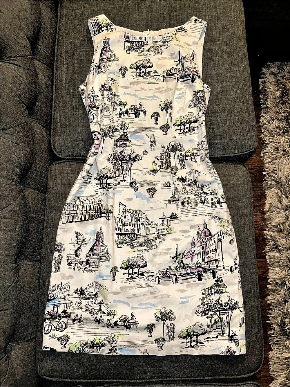 CHETTA B Printed Toile Dress in White & Black Like New